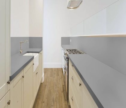 Pro-Tek™ Editions Classic Battersea Oak Luxury Click Vinyl Flooring Installed in a Modern Kitchen