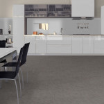 Pro-Tek™ Editions Tiles Smoke Travertine Luxury Vinyl Click Flooring Installed in a Dining Room