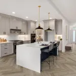 Pro-Tek™ Editions Herringbone Sandringham Rock Luxury Vinyl Click Flooring in a Modern Kitchen
