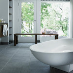 Pro-Tek™ Editions Tiles Vesuvian Marble Luxury Vinyl Click Flooring Installed in a Modern Bathroom