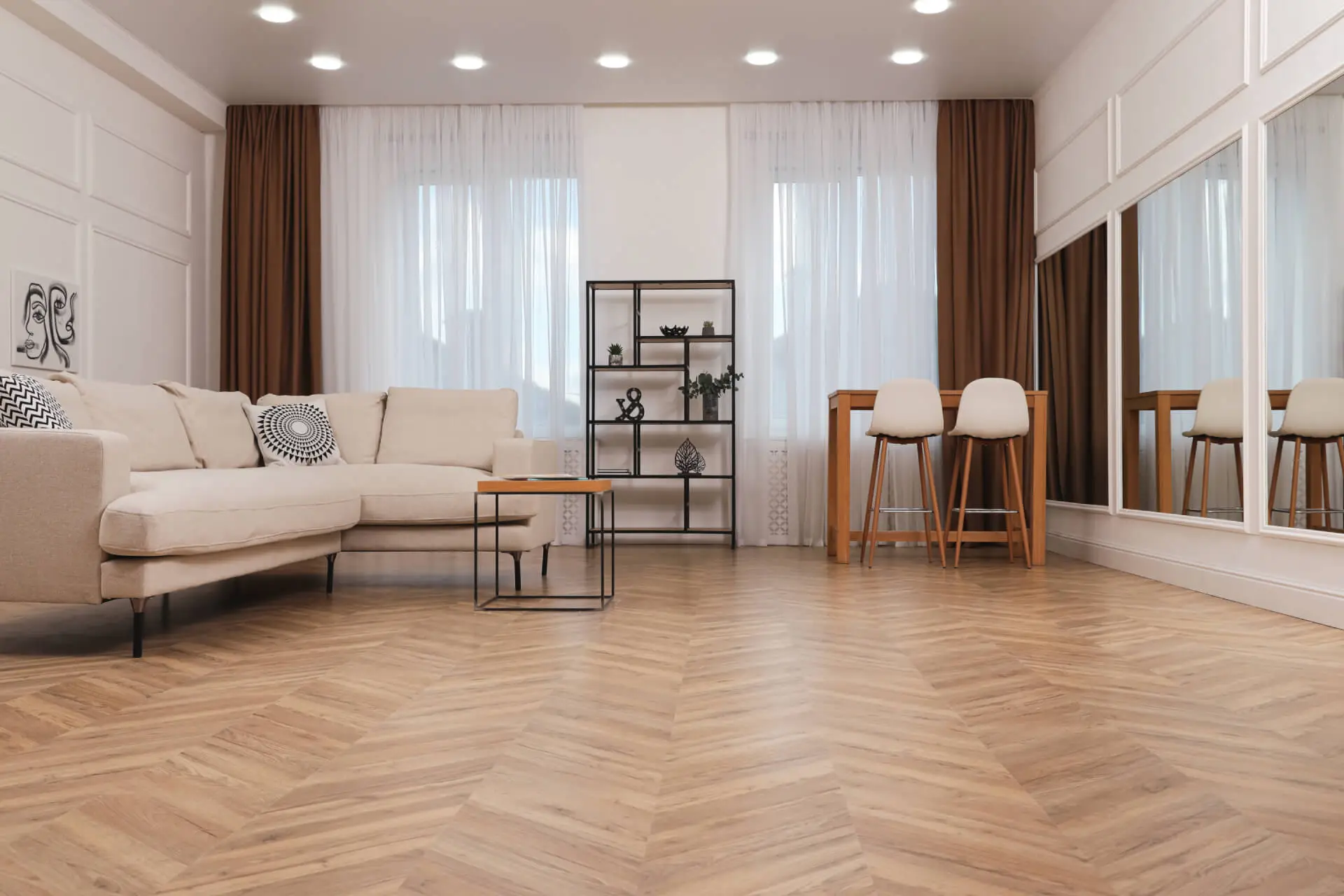 http://Quality%20Herringbone%20Flooring%20from%20One%20Step%20Beyond%20Flooring%20installed%20at%20a%20living%20room